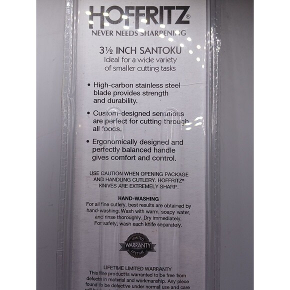 NEW VERY SHARP HOFFRITZ 3.5” Blade Stainless Steel Santoku Knife w/ Black Handle - Picture 5 of 6